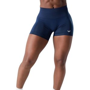 Shorts de sport sans couture taille haute bleu marine pour femme – Compression extensible, entraînement, fitness, yoga, tenue active et confortable - Product Image 1