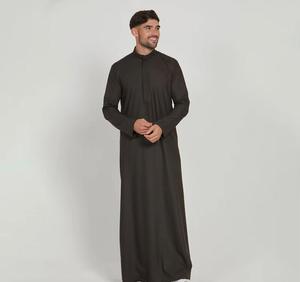 <b>Men</b> Traditional Islamic <b>Thobe</b> Long Sleeve Loose Fit Stand Collar Robe Breathable Solid Color Prayer Wear Cotton Thobes - Product Image 2