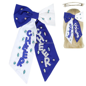 Nœud de cheerleading personnalisé en satin perlé avec lettres, accessoire capillaire décontracté pour équipe scolaire, pince à cheveux pour enfants, vente en gros - Product Image 6