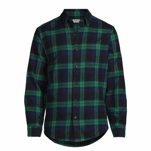 Camisa de Franela a Cuadros de Manga Larga para Hombre, Azul Oscuro y Verde, Estilo Casual con Botones, Cuello Clásico, Manga Larga, Tejido Transpirable, Estilo Otoñal - Product Image 4