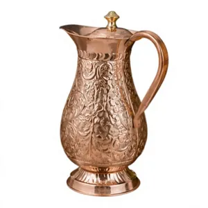 Carafe à eau en cuivre artisanale avec couvercle, design vintage, vaisselle décorative, grande capacité, poignée, récipient ayurvédique bien-être, luxe - Product Image 5