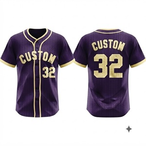 Camiseta de Béisbol Personalizada con Rayas Moradas, Manga Corta, Cierre de Botones, para Hombre, Transpirable, de Poliéster, Corte Regular, con Estampado - Product Image 1