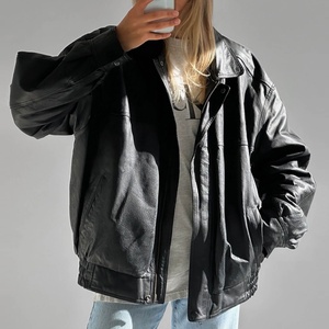 Chaqueta Oversize de Moda para Mujer con Cremallera, Chaqueta de Cuero Genuino de Color Sólido para Mujer - Product Image 1