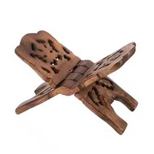Support de Coran en bois sculpté avec soin, pliable, porte-livre islamique avec motifs décoratifs étoile et croissant, style traditionnel - Product Image 5