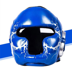 Protège-tête de boxe en cuir PU bleu avec motif craquelé, équipement de protection pour adultes unisexe, fermeture auto-agrippante - Product Image 2
