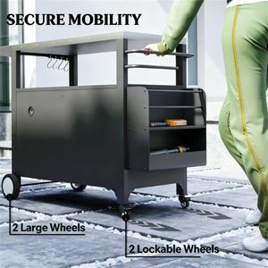 Carrello portaoggetti per barbecue da esterno con griglia e pratico supporto per gli accessori essenziali per la cottura - Product Image 3