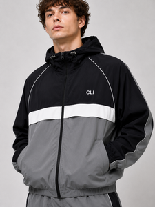 Quickdry Color Block <b>Nylon</b> Windbreaker Custom Printed Logo Reflective Trim Sportswear Full Zip Jacket <b>Jogger</b> Tracksuit Wholesale - Product Image 2