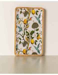 Plateau de service en bois naturel, plateau de service en bois avec motif floral, rectangulaire, style campagne française, plateaux de rangement pour la table - Product Image 5