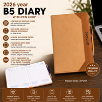 Agenda 2026 B5 en cuir PU, couverture rigide avec rabat, 336 pages, papier Sun Shine 64 GSM, couleur marron, exécutif haut de gamme, logo personnalisé