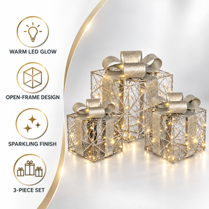 Decorazioni Natalizie in Ferro Battuto, Set <span class=keywords><strong>di</strong></span> Scatole Regalo Illuminate Rettangolari, Stile Country Europeo e Americano per Albero <span class=keywords><strong>di</strong></span> <span class=keywords><strong>Natale</strong></span> - Product Image 6