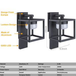 Lampade da Parete Moderne Impermeabili 6.5W con Lampadina LED GX53 Sostituibile, 650 Lumen 3000K Bianco Caldo per Illuminazione Esterna del Portico - Product Image 3