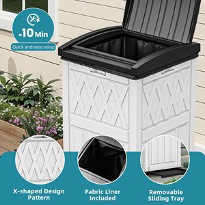 Cestino per rifiuti da esterno in resina impermeabile da 32 galloni con coperchio e vassoio raccogligocce per veranda, cortile, patio, bianco, nero - Product Image 3