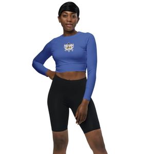 <b>Womens</b> Blue Shield <b>Long</b> Sleeve Crop <b>Top</b> Custom Printed Graphic Cropped T Shirt Fashion Casual Slim Fit Lightweight Sorority - Product Image 1