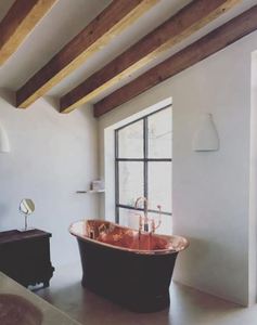 อ่างอาบน้ำทองแดงขัดเงา อ่างอาบน้ำทองแดงแบบตั้งพื้นสองชั้นขัดเงา ขัดเงาด้านในด้วยนิกเกิล ขัดลายโบราณ - Product Image 2