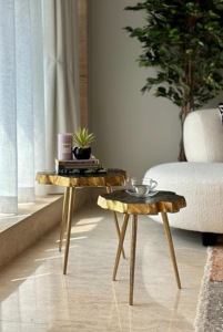 Wholesale Set of 3 Gold Aluminium <b>Nesting</b> Side <b>Tables</b> Textured Sunburst Leaf Top Metal Accent <b>Table</b> <b>Living</b> <b>Room</b> Coffee Desk - Product Image 6