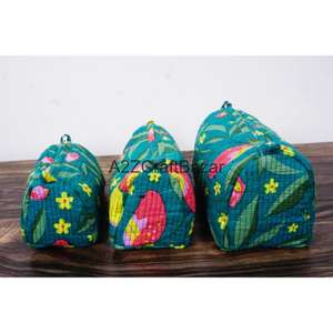 Ensemble de trousses de voyage légères en coton durable à motif pompon avec fermeture éclair, écologiques et réutilisables, 3 tailles moyennes pour le rangement de maquillage - Product Image 2