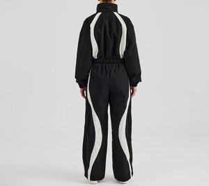 Ensemble de survêtement deux pièces pour femme, style rétro, veste courte zippée color block, pantalon de jogging taille haute à jambes larges, streetwear, sportswear - Product Image 2