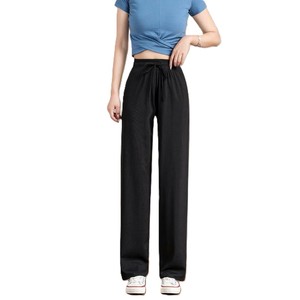 Pantalones Anchos de Cintura Alta para Mujer, Holgados, Largos, de Algodón, con Cordón, Casuales, de Verano, Color Negro Sólido - Product Image 3