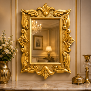 Regal Fleur Wooden Carving <b>Wall</b> <b>Mirror</b> Handcrafted Ornate Frame Premium Decorative Accent Elegant Home Living Room Decor - Product Image 1