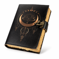 Carnet en cuir fait main personnalisé avec impression UV, motif lune croissante dorée et étoiles, papier à bords festonnés, carnet de rêves, grimoire