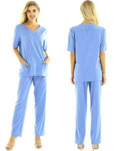 Ensemble de blouses médicales unisexes personnalisées sans manches, sans col, unies, décontractées, pour le personnel hospitalier, 2 pièces, 100% coton - Product Image 6
