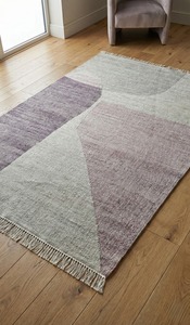 Alfombra Kilim Geométrica de Lana/Seda, Tejida a Mano, Reversible, Ecológica, de Lujo, Hecha a Mano en India, para Hogar u Oficina - Product Image 3
