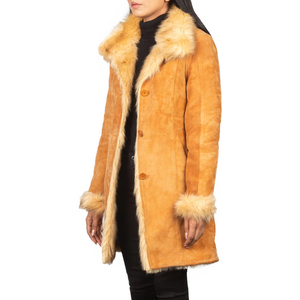 2026 Hot Sale Custom Women's Beige Shearling-<b>Lined</b> Sheepskin <b>Coat</b> Premium Soft Wool Interior Aviator Style Jacket for Autumn - Product Image 5