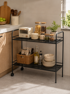 2-Tier Metal Storage Cart With Wheels Industrial Style Kitchen Shelving Unit Portable <b>Rolling</b> <b>Rack</b> Rectangular Design - Product Image 5