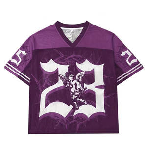 T-shirt en maille surdimensionné de style streetwear gothique Y2K pour homme, style maillot de football avec design imprimé et col en V - Product Image 1