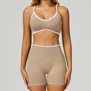 Custom Logo Seamless Workout Gym Fitness Set Women Bra and <b>Shorts</b> Active Wear Solid Pattern Activewear Sports Clothing Yoga Sets - Product Image 1