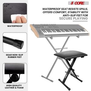 Sgabello Regolabile per Pianoforte con Cuscino Imbottito da 2 Pollici, Altezza 19 Pollici, Panca Portatile per Tastiera per Chitarristi - Product Image 6