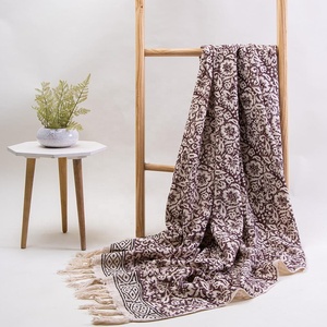 100% pur coton main bloc Floral imprimé coton canapé jeter beau coton canapé jeter Collection pour salon - Product Image 3