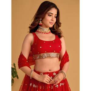 Lovely Red Sequins Georgette Compromiso Wear Lehenga Choli - Product Image 3