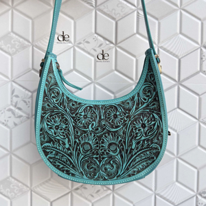 Hand Tooled Carving Leather New 2026 Handbag <b>Sling</b> <b>Bag</b> Gypsy Boho Turquoise Colour Shoulder Handmade Western Stylish <b>Bags</b> - Product Image 1
