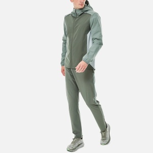 Survêtement vert à capuche et fermeture éclair pour homme, couleur unie, sportif, manches longues avec poches latérales, coupe régulière, coupe-vent, automne - Product Image 1
