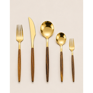 Luxury Gold Cutlery Set Wholesale Premium Stainless Steel <b>Flatware</b> with Wood Handle Silverware for Hotels and Restaurants - Product Image 5