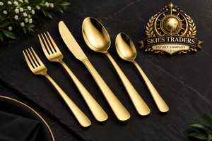 Ensemble de couverts plaqués or de qualité supérieure, couverts en acier inoxydable, ensemble de vaisselle dorée de luxe, ensemble de couteau, fourchette et cuillère, vaisselle pour hôtel - Product Image 1
