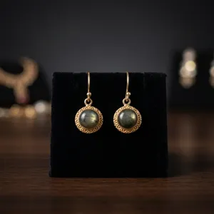 Natural Labradorite Gemstone Earrings with Brass Setting Handmade Jewelry - Product Image 5
