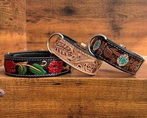 2025 New Breathable Padded Premium Hand Tooled Leather <b>Dog</b> <b>Collar</b> High Quality Adjustable Durable Heavy Duty Cowhide Pet <b>Collars</b> - Product Image 5