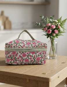 Handblock Printed Quilted <b>Vanity</b> Box Handmade Fabric Storage <b>Case</b> for Cosmetics Jewelry Accessories Travel Gifting - Product Image 5