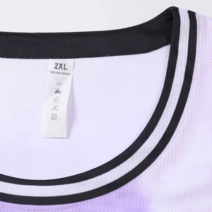 Custom Sublimated Basketball Jersey Set Crew Neck Sleeveless Gradient Purple White Quick Dry Unisex Adult Sport Wear - Product Image 2