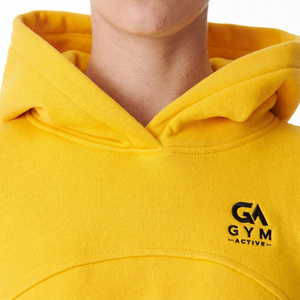 Sudadera con capucha para mujer GYM ACTIVE, amarilla, de manga larga, color sólido, informal, de forro polar, con logo frontal, estilo crop top. - Product Image 5