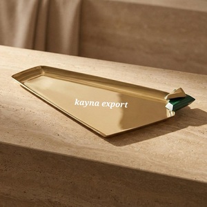 Handmade <b>Round</b> Aluminum <b>Tray</b> Brown Wooden Handle Traditional Hammered Design Gold Polished Serving <b>Tray</b> Home Hotel Salad Decor - Product Image 6