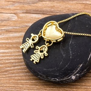 Collana girocollo QIKU con ciondolo a forma di bambino e bambina, colore rosso/nero, catena familiare, gioielli in rame con zirconi cubici per donne, coppie e innamorati, idea regalo - Product Image 5