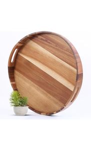 Plateau de service rond classique en bois massif avec finition polie, construction durable pour les occasions de mariage - Product Image 5