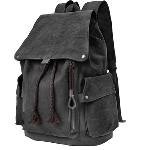 Canvas Rucksack <b>Backpack</b> Panelled Eco-friendly Unisex Large Capacity Vintage Waterproof Minimalist Zipper Closure Outdoor Travel - Product Image 6