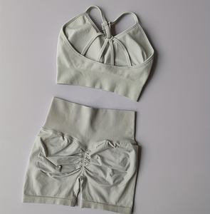 Conjunto de Shorts y Brasier de Yoga para Mujer, Ropa Deportiva sin Costuras, Cintura Alta, Tela Elástica, Transpirable y Cómoda - Product Image 1
