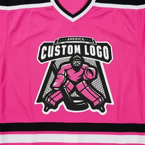 Camiseta de hockey sobre hielo sublimada personalizada, cuello en V rosa, manga larga, personalizada con nombre, número, logotipo, absorbe la humedad, unisex, para adultos - Product Image 6