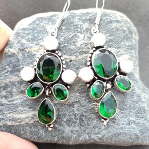 Boucles d'oreilles en tourmaline verte et pierre de lune, en argent Sterling 925, bijoux faits à la main, cadeau pour femmes, anniversaire, Style élégant - Product Image 6