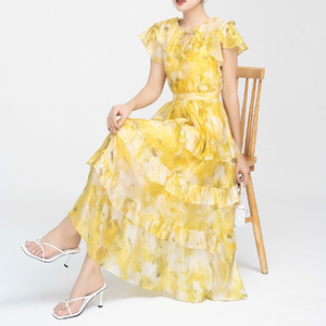 Robe longue en mousseline de soie à fleurs élégante pour femmes - Robes de soirée décontractées printemps-été - Product Image 3